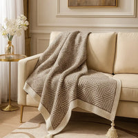 Taupe Geometric Diamond Throw Blanket