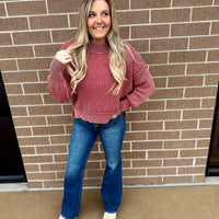 Lora Washed Side Slit Cropped Sweater