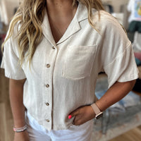 Linen Cropped Button Up