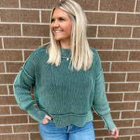 Lora Washed Side Slit Cropped Sweater