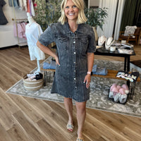 Ash Black Button Up Denim Dress