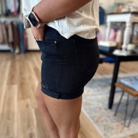 Brynn Black Cuffed Denim Shorts