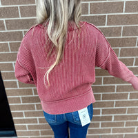 Lora Washed Side Slit Cropped Sweater