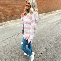 Cece Fringe Stripe Cardigan