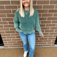 Lora Washed Side Slit Cropped Sweater