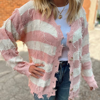 Cece Fringe Stripe Cardigan