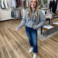 Mae Varsity Distressed Sweater