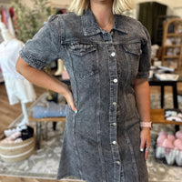Ash Black Button Up Denim Dress