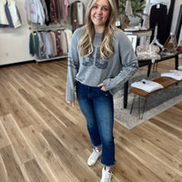 Mae Varsity Distressed Sweater