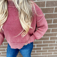 Lora Washed Side Slit Cropped Sweater