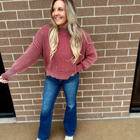 Lora Washed Side Slit Cropped Sweater