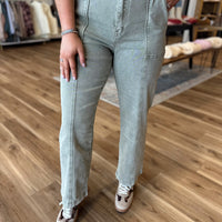 Missy Olive Denim Straight Leg Pants