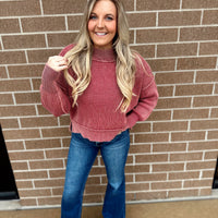 Lora Washed Side Slit Cropped Sweater