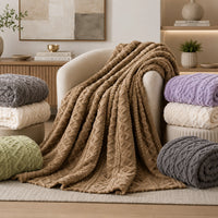 Beige Cable Knit Soft Throw Blanket