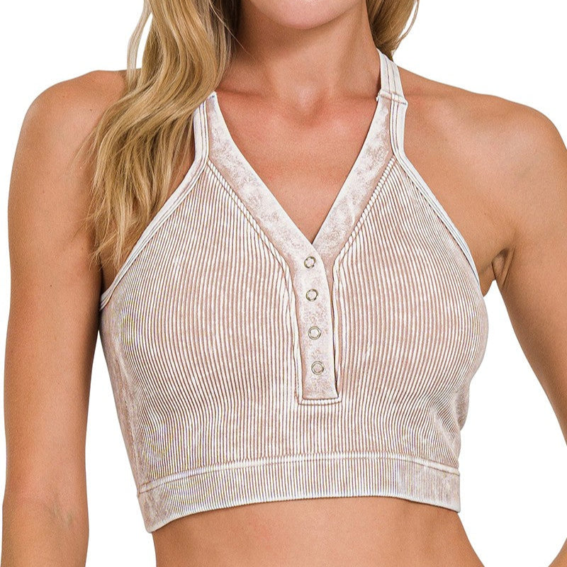 Ribbed Button Bra Tank