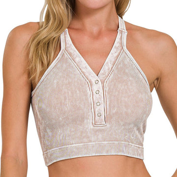 Ribbed Button Bra Tank