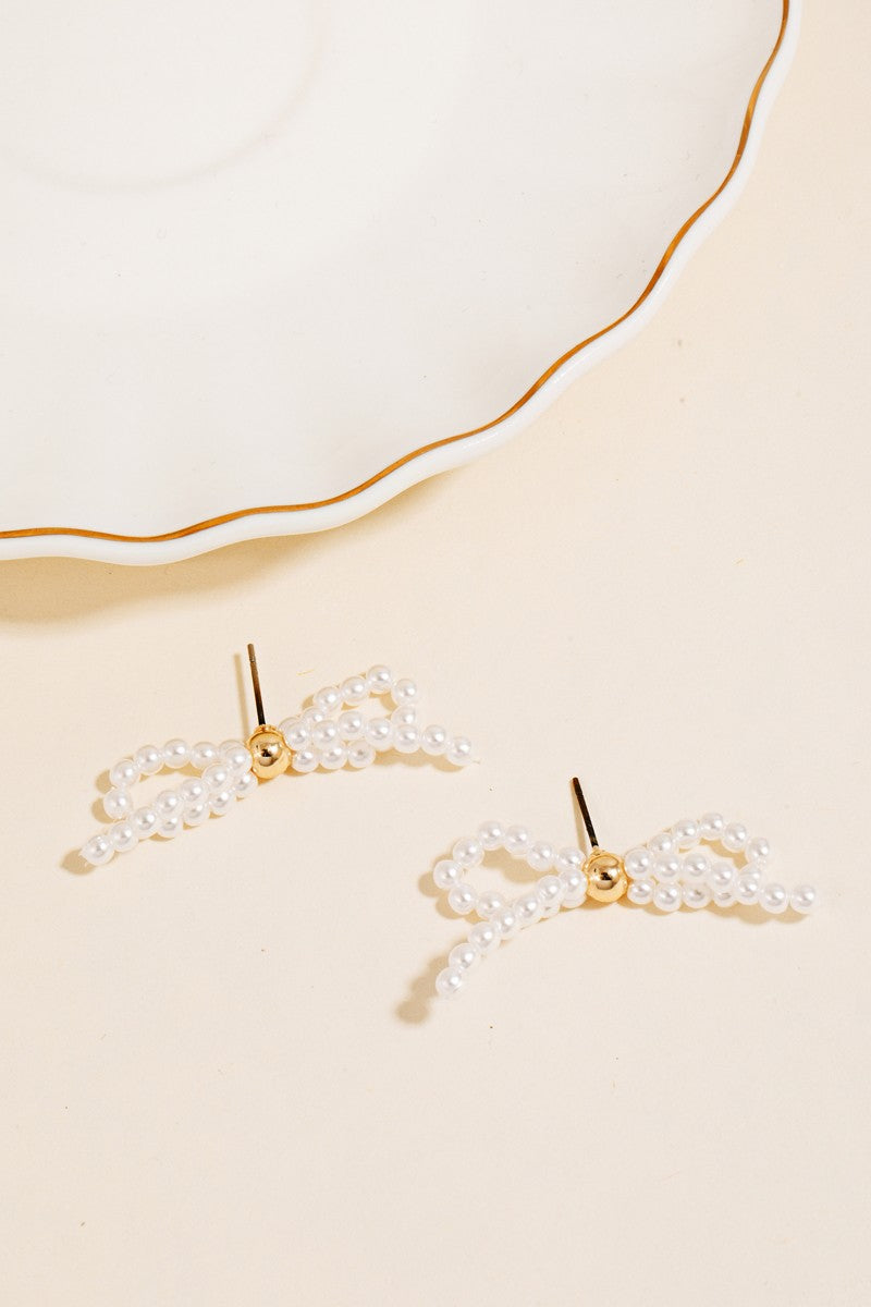 Pearl Beaded Bow Stud