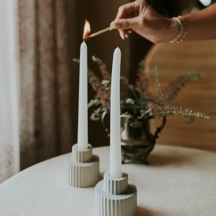 Stone Ribbed Candlestick