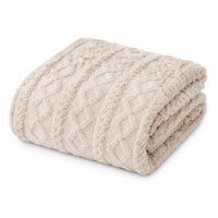 Beige Cable Knit Soft Throw Blanket