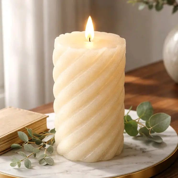 Cream Swirled Frosted LED Candle