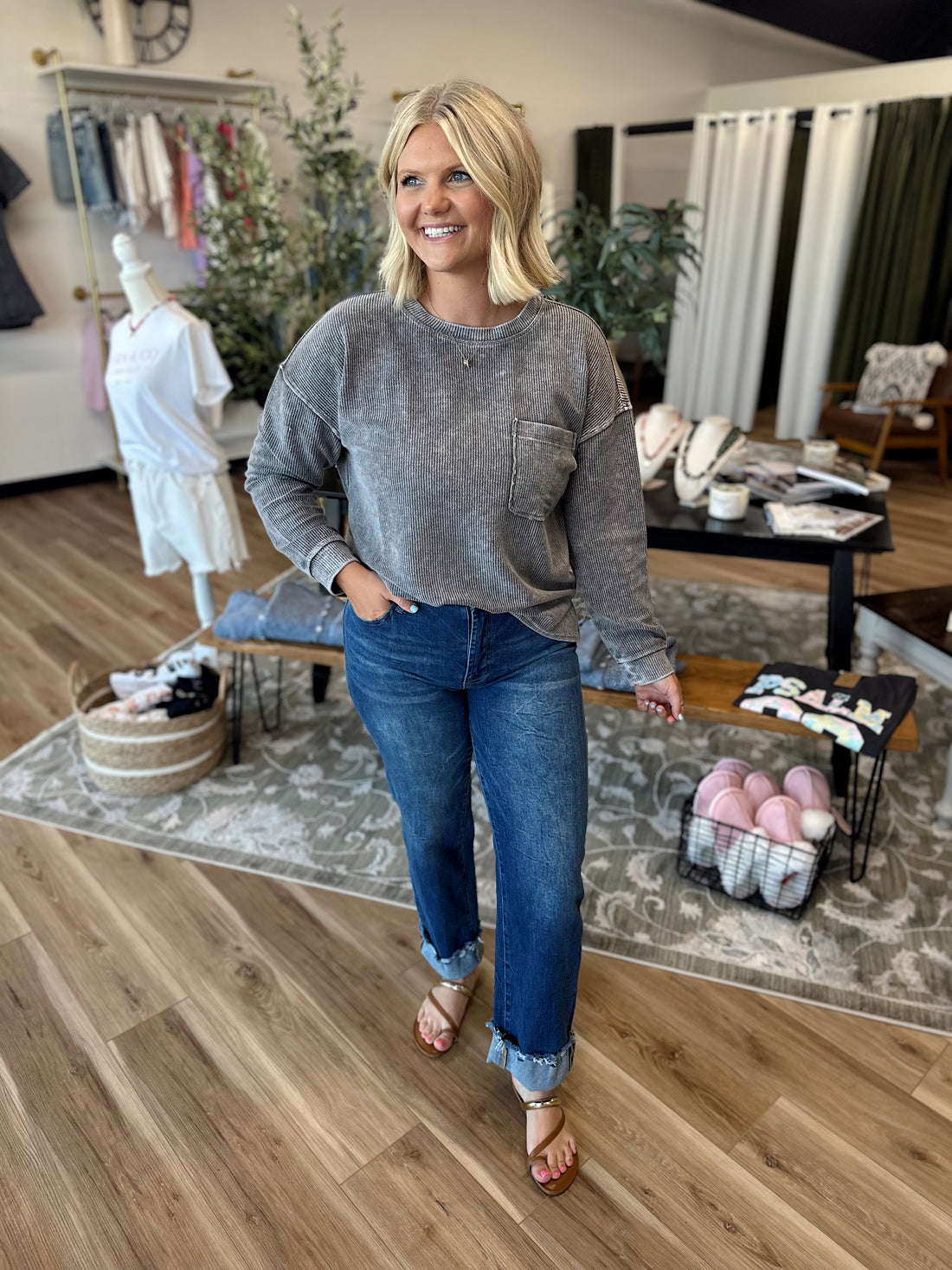 Lucy Ribbed Pocket Long Sleeve
