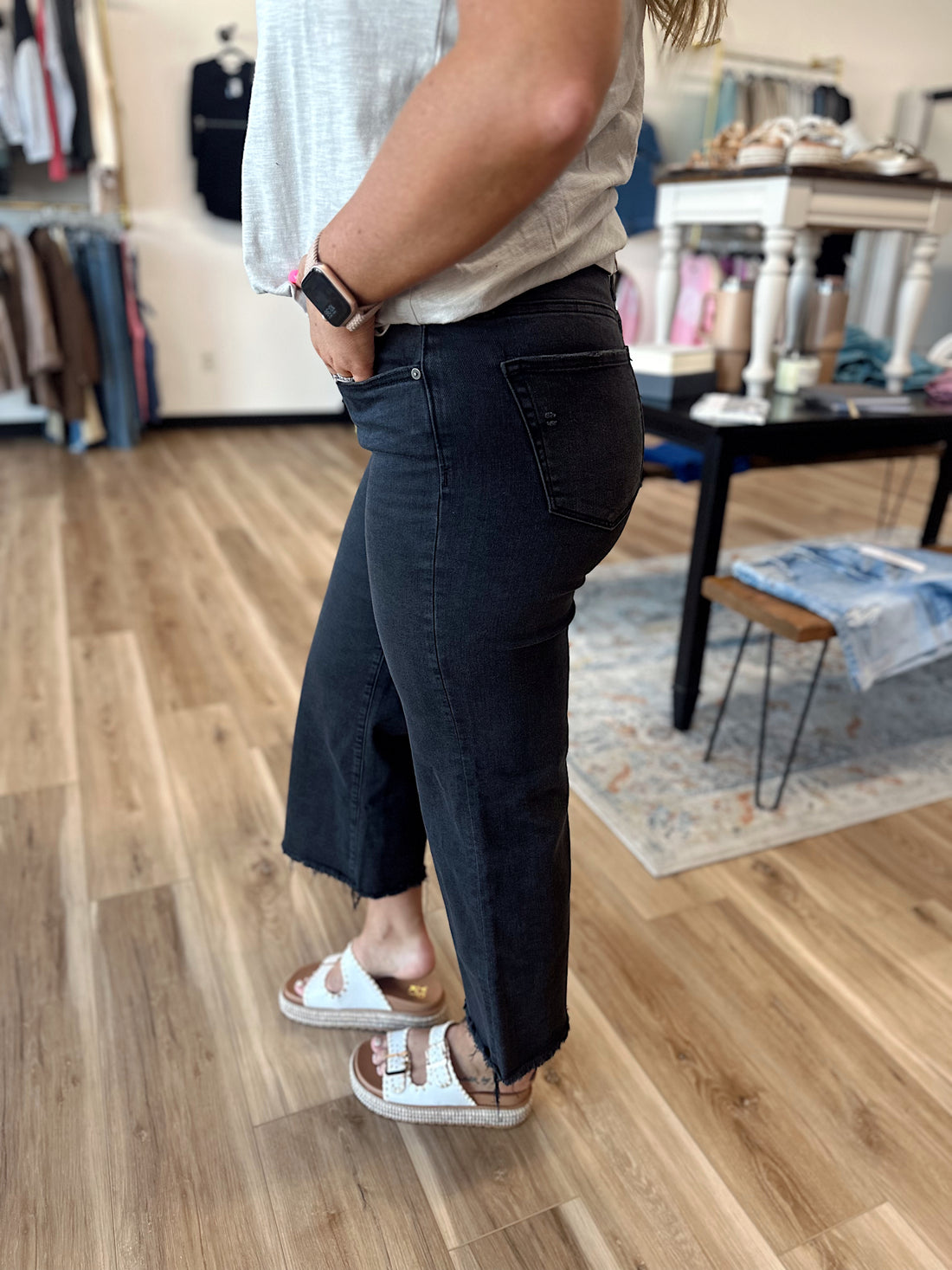 Janie Washed Black Cropped Denim