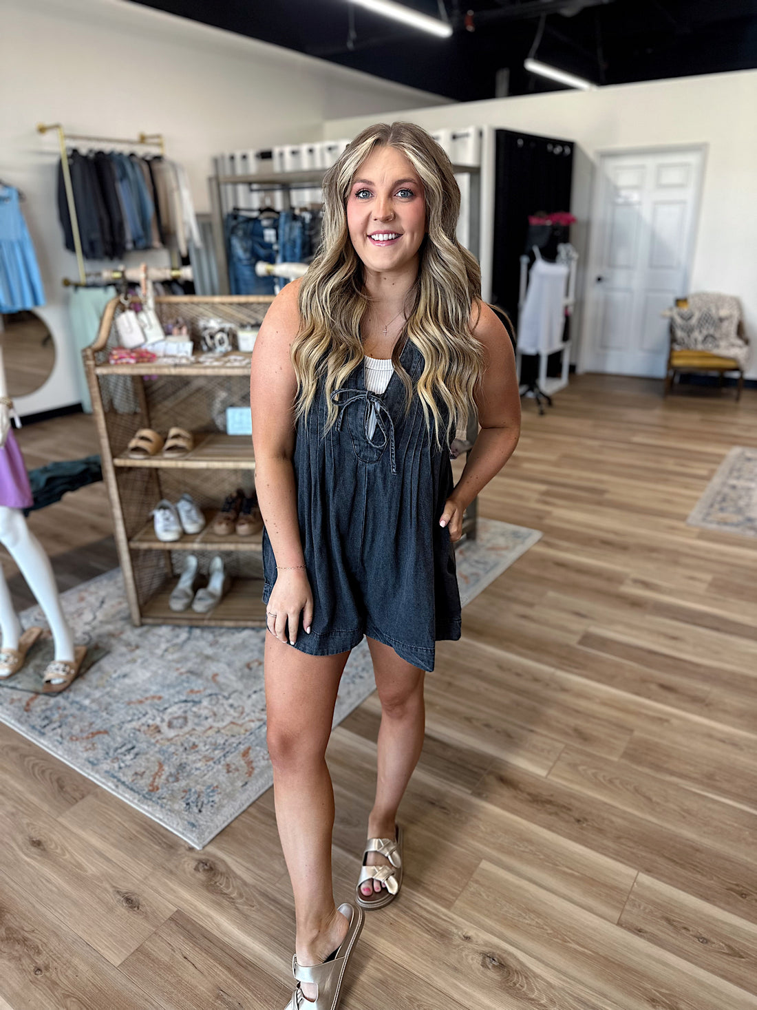Karlee Pleated Denim Romper