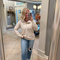 Hadley Striped Button Mock Neck Sweatshirt
