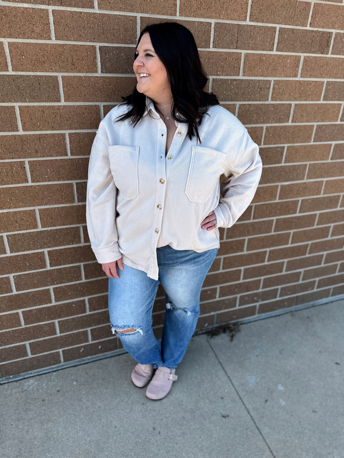 Curvy Ribbed Button Up