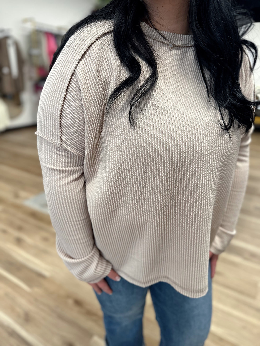 Mya Ribbed Boat Neck Top +