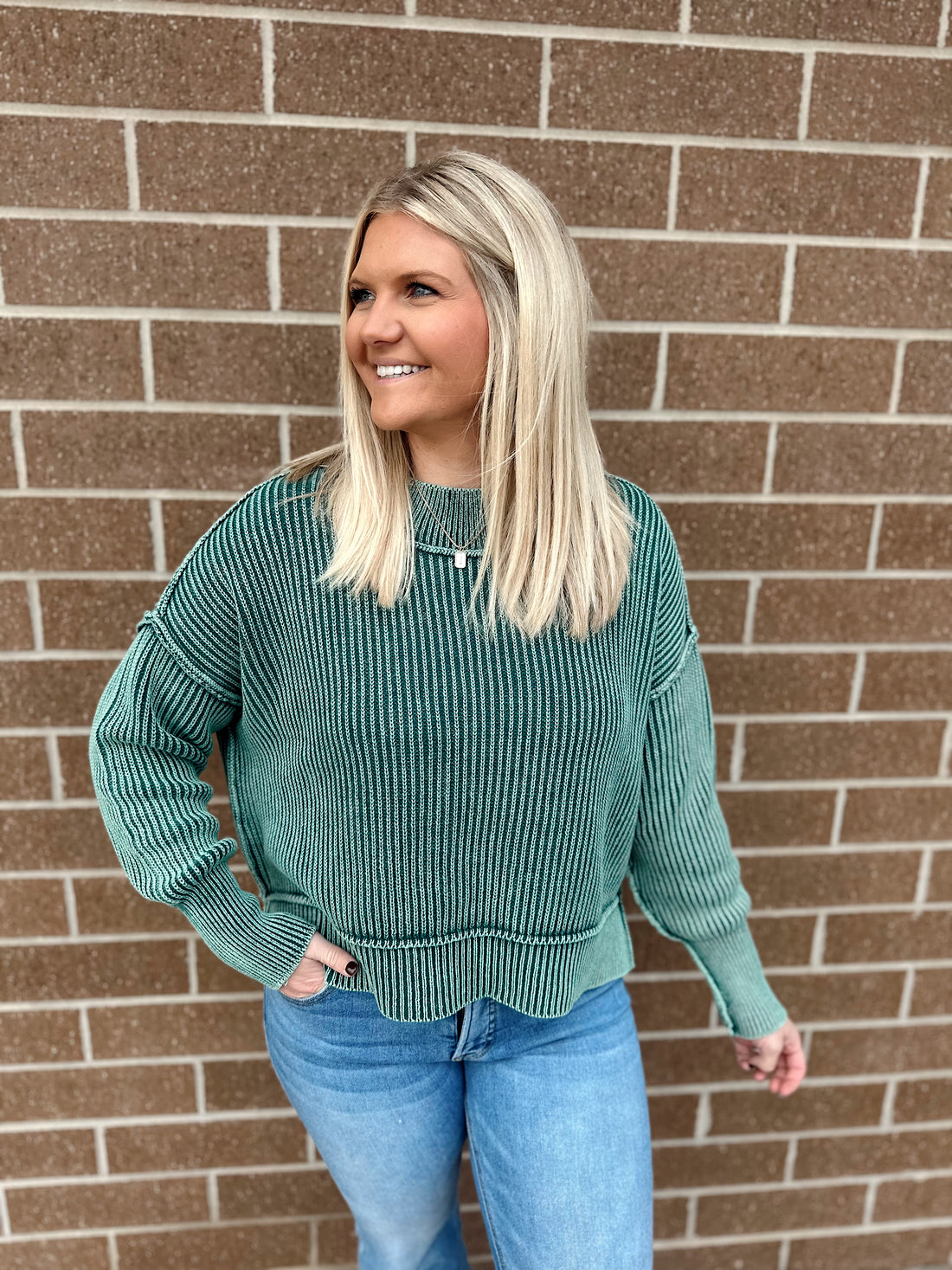 Lora Washed Side Slit Cropped Sweater