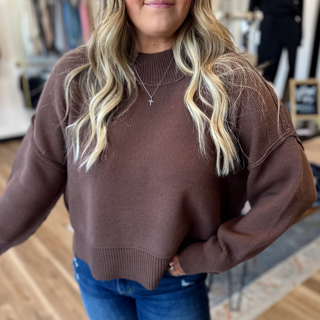 Hollynn Wide Neck Drop Shoulder Sweater