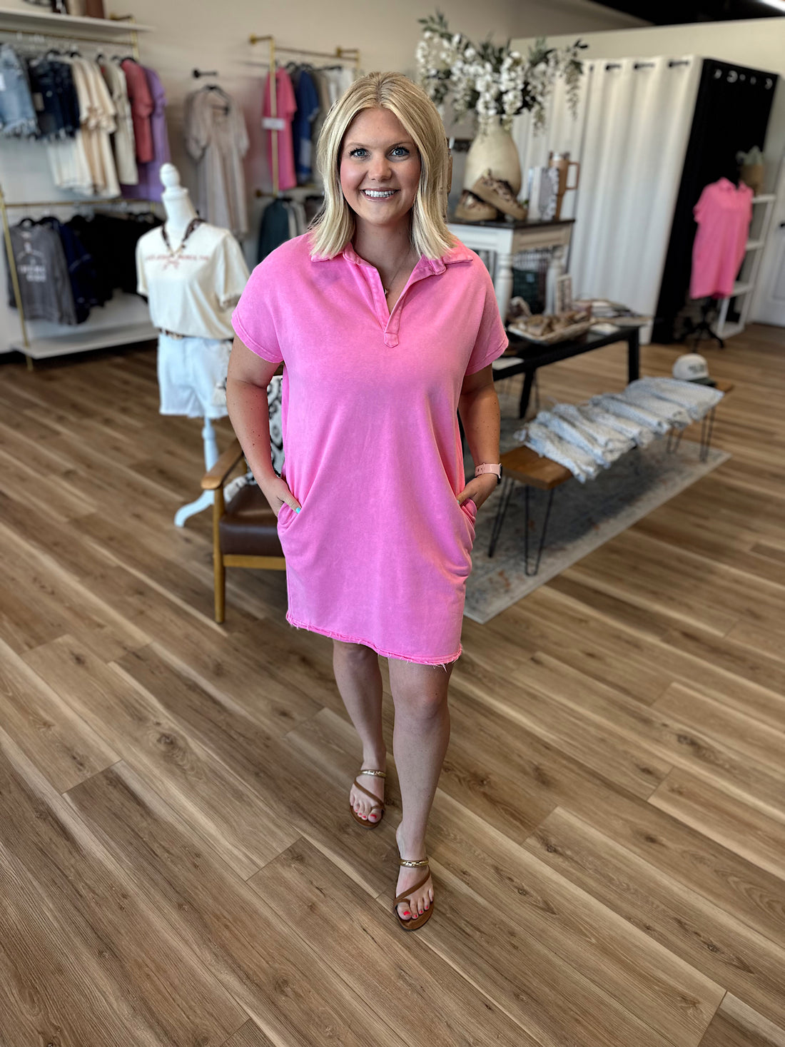 Heather Mineral Washed Polo Dress