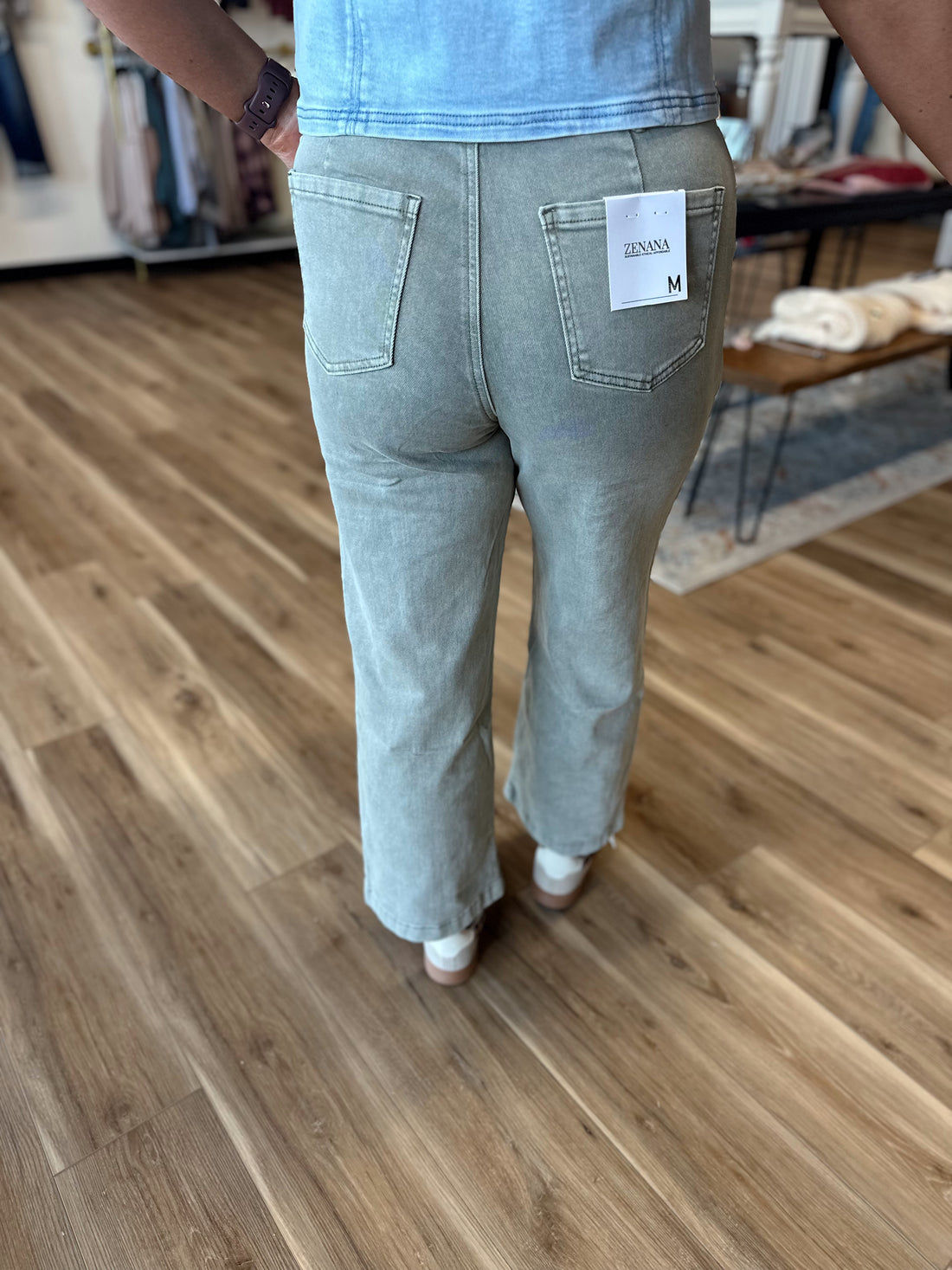 Missy Olive Denim Straight Leg Pants