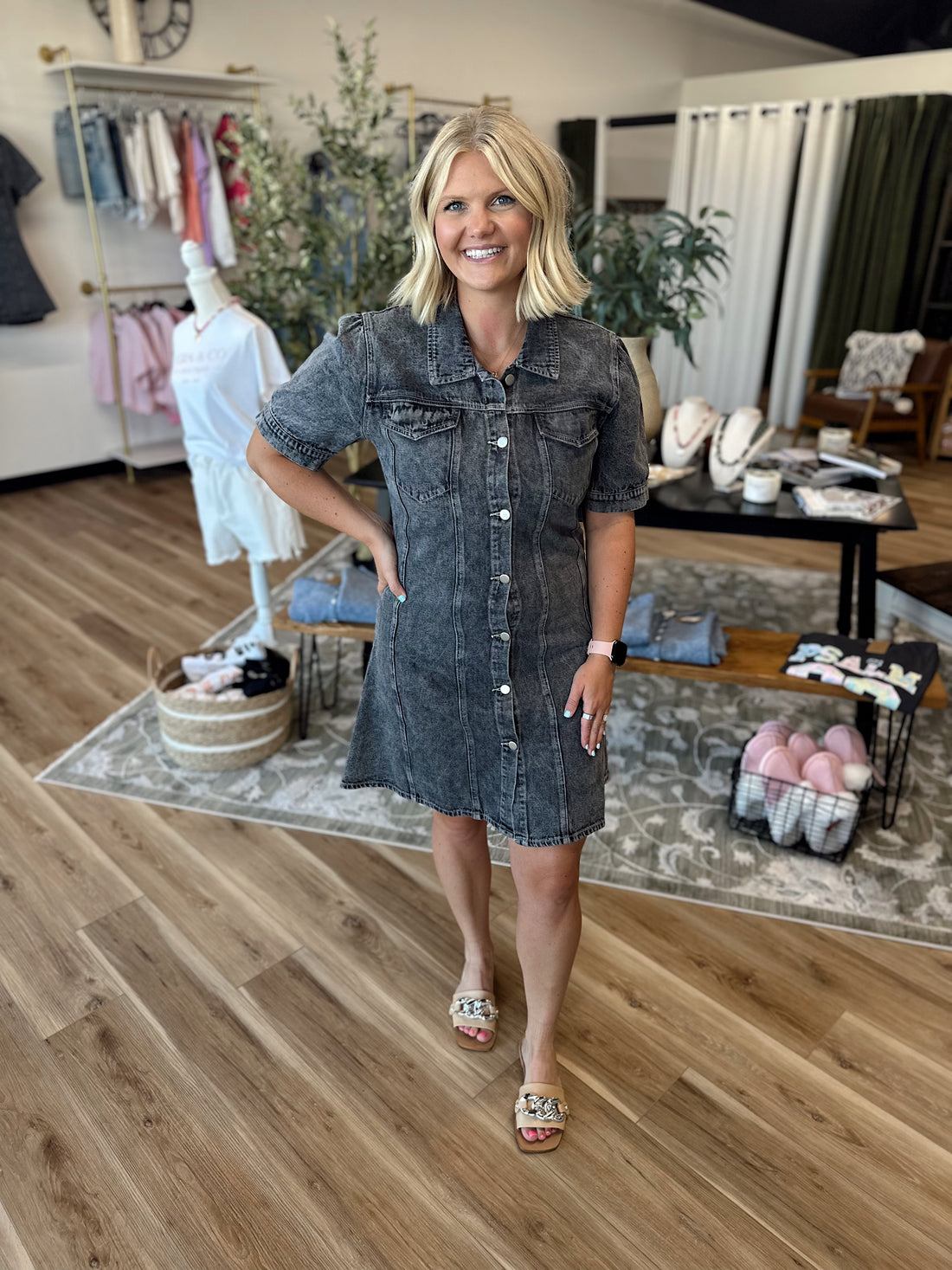 Ash Black Button Up Denim Dress