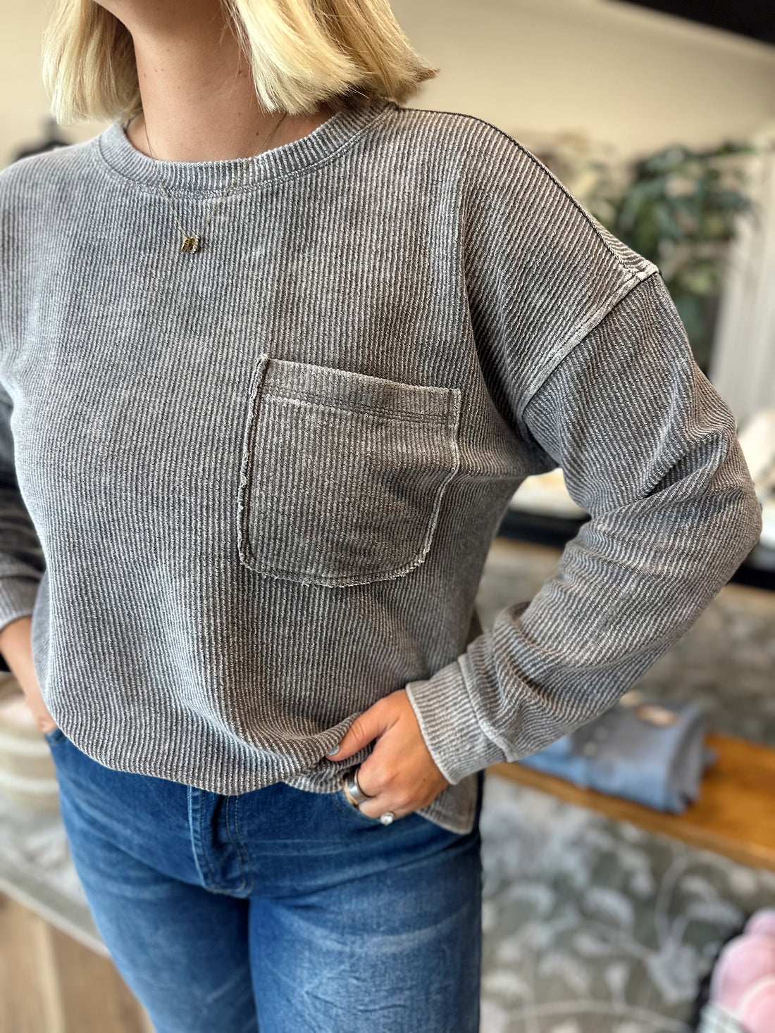 Lucy Ribbed Pocket Long Sleeve