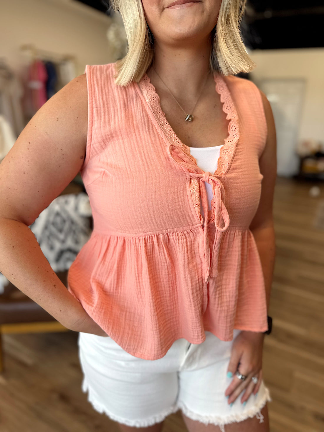 Avery Lace Button Tank