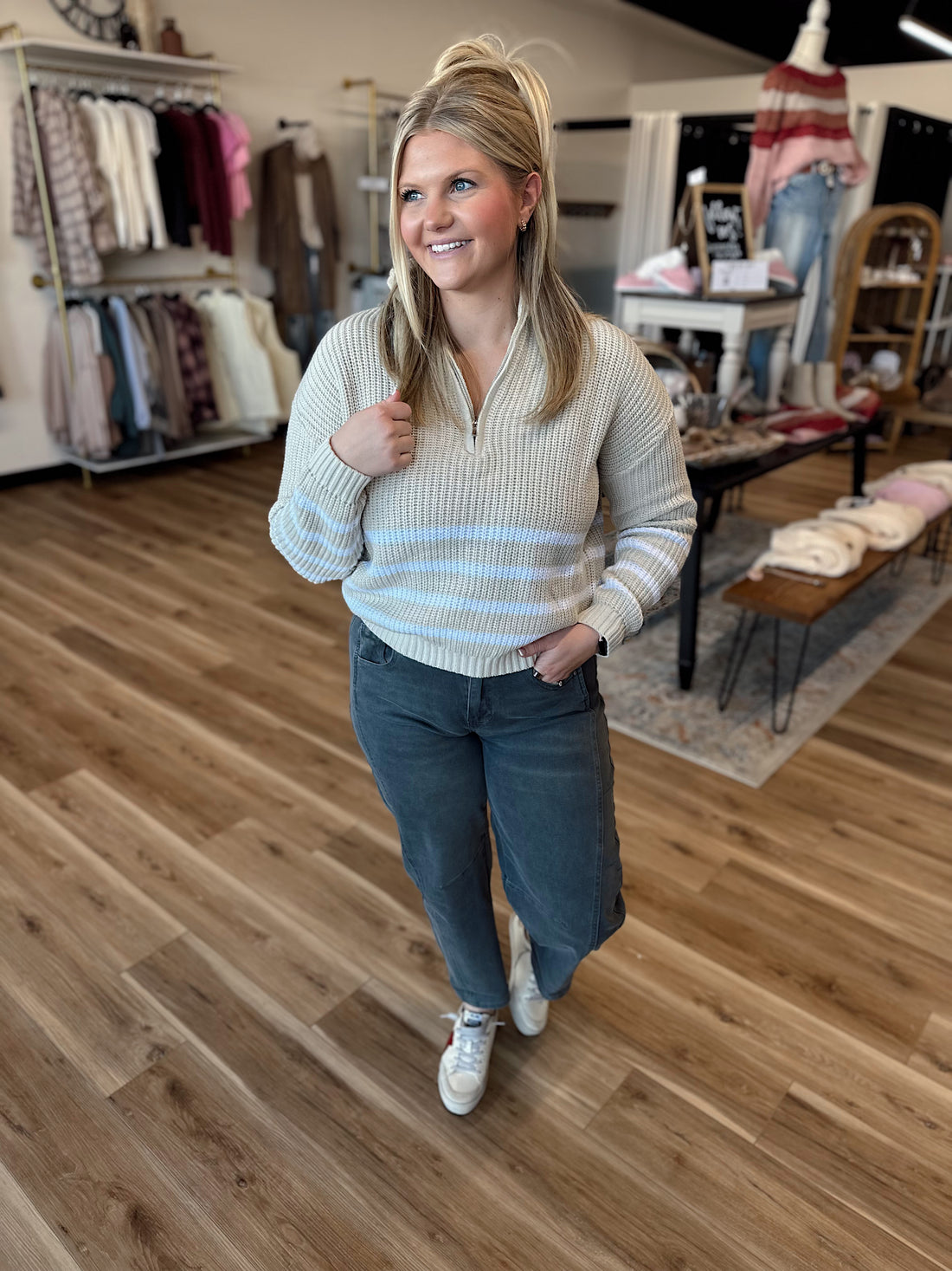 Kolly Ribbed Half Zip Sweater
