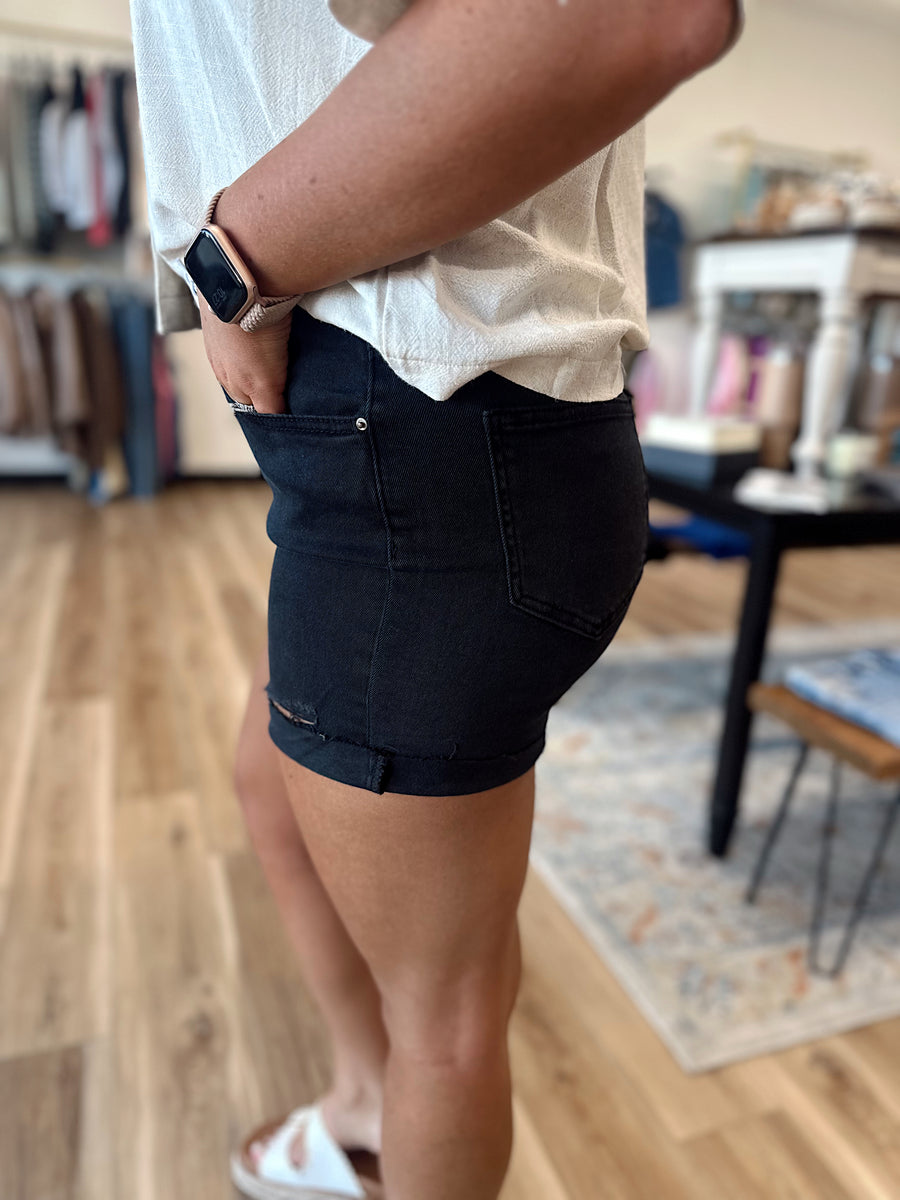 Brynn Black Cuffed Denim Shorts