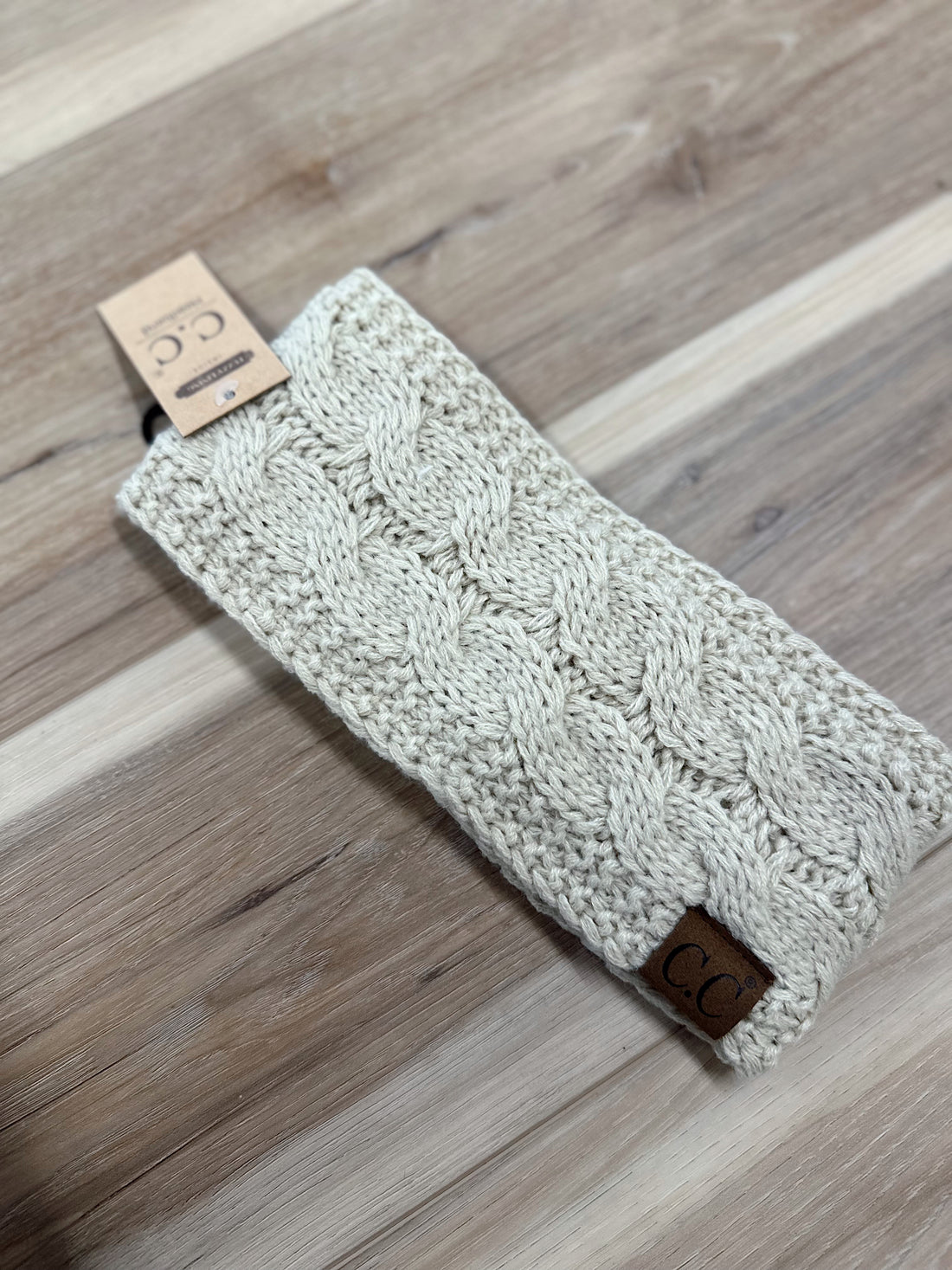 Beige Cable Knit Head Wrap