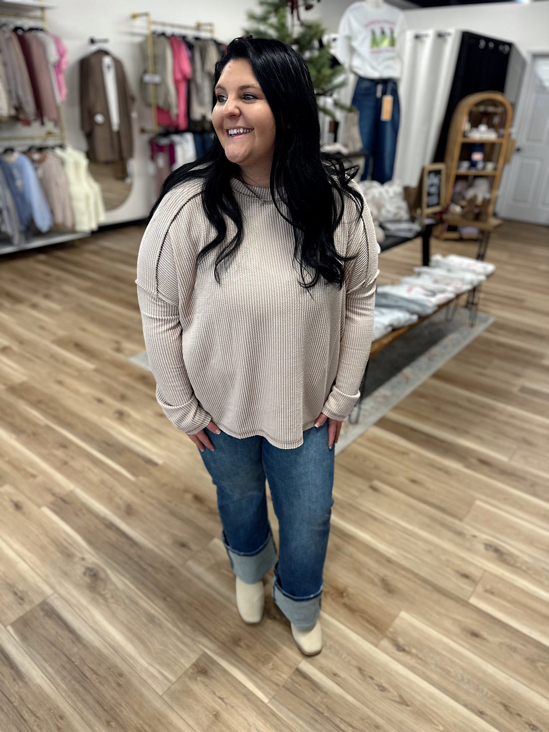 Mya Ribbed Boat Neck Top +