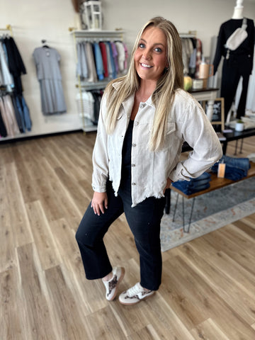 Kinsey Distressed Corduroy Cropped Jacket