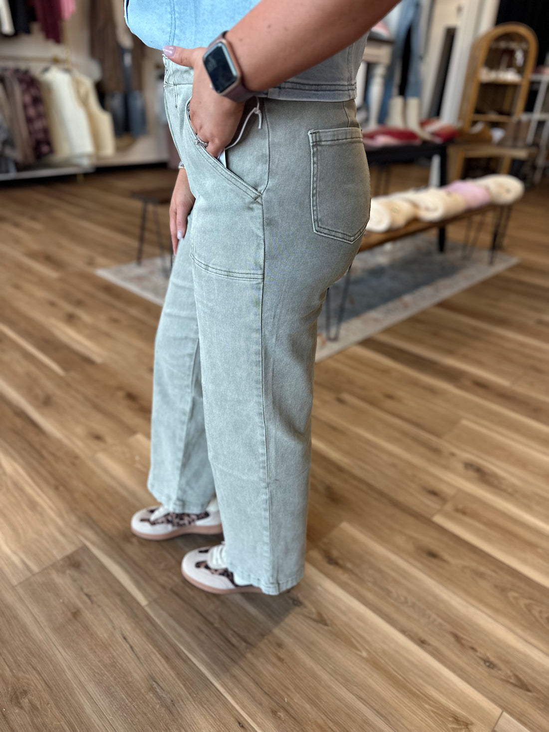 Missy Olive Denim Straight Leg Pants