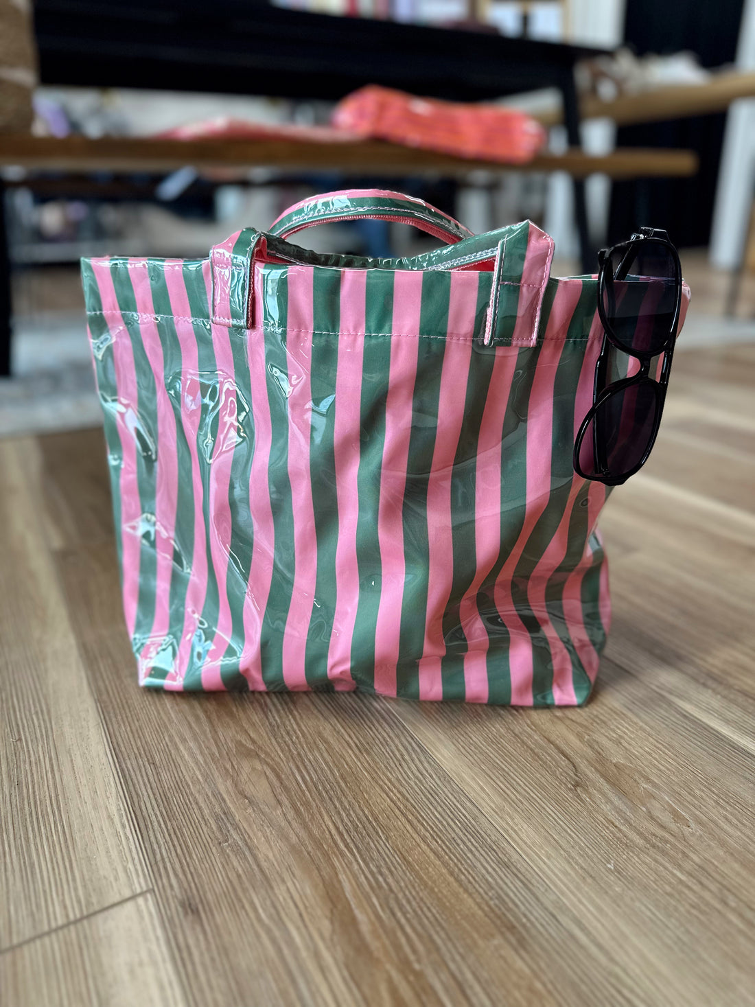 Kinsley Striped Vinyl Tote Bag