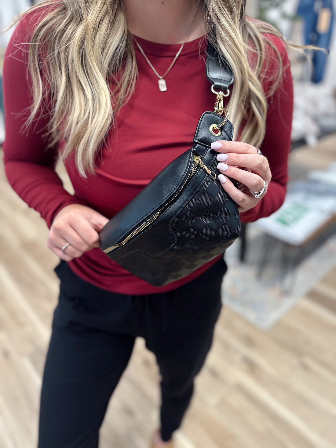 On The Go Checkered Bum Bag