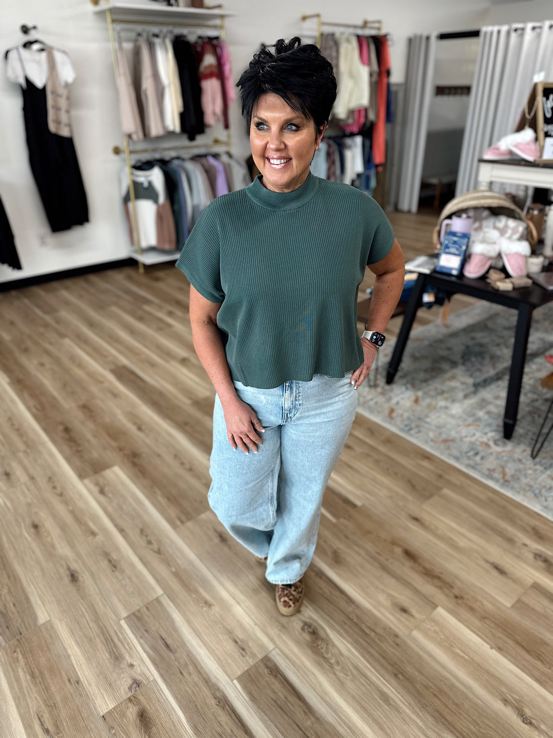 Sofia Mock Neck Short Sleeve Sweater