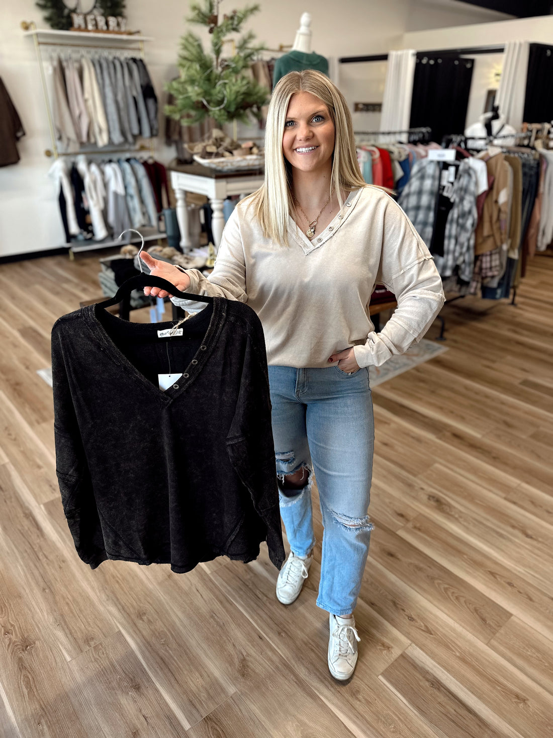 Aria Washed V-Neck Top