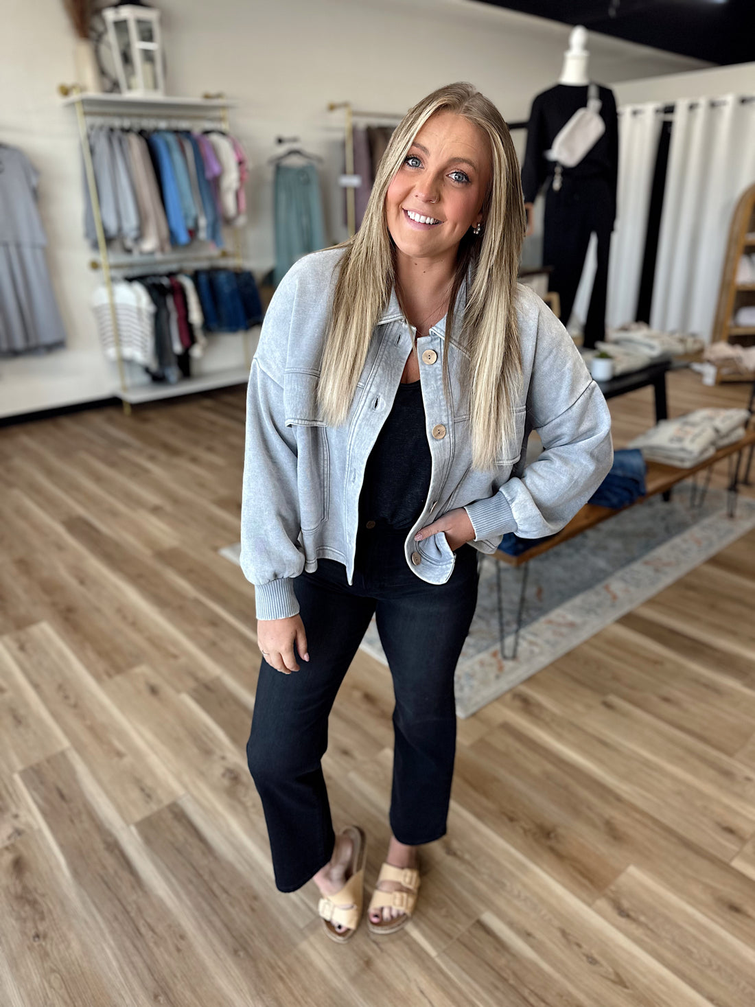 Betty Acid Wash Cropped Shacket
