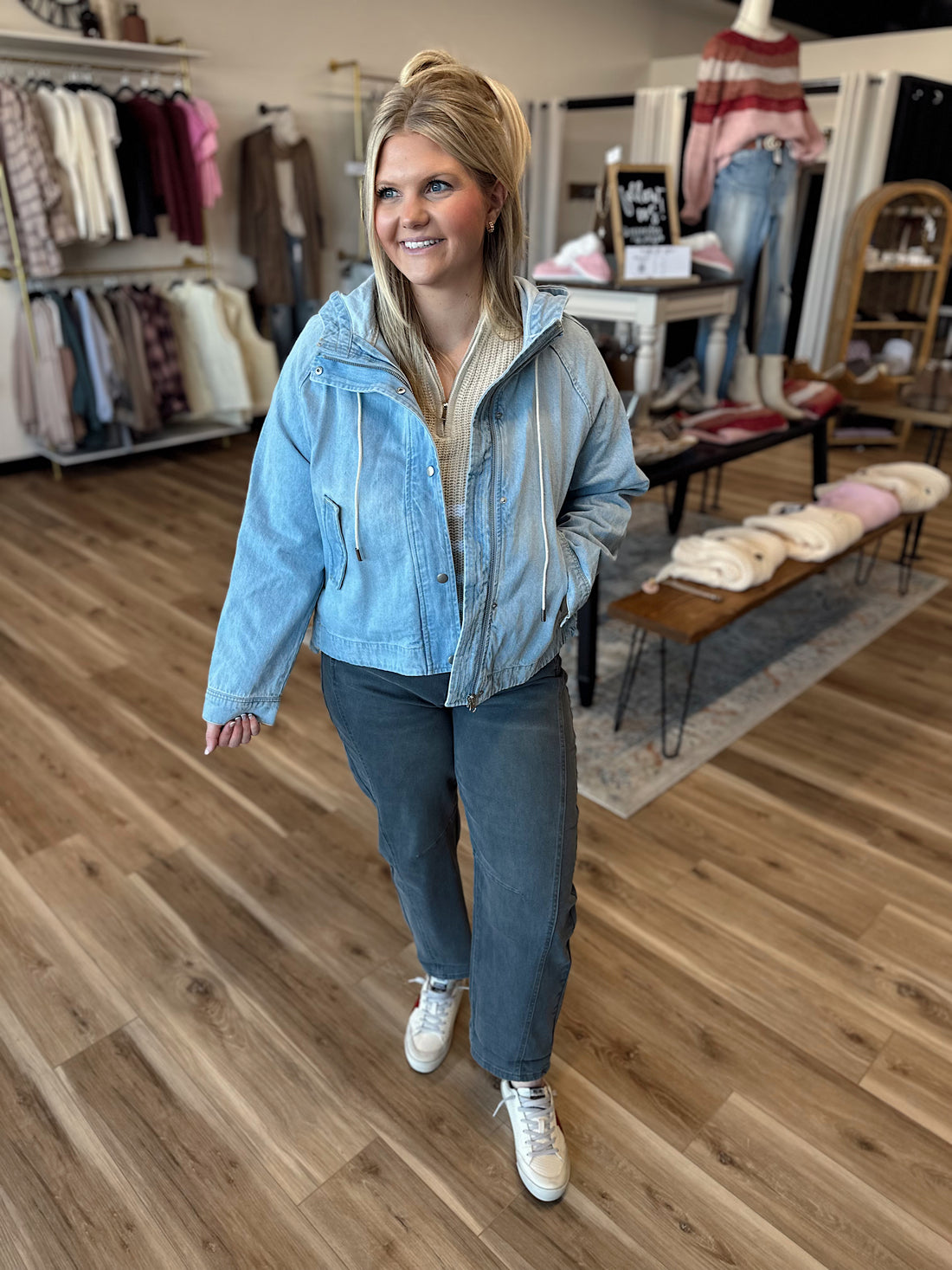 Poppi Oversized Raglan Sleeve Denim Jacket