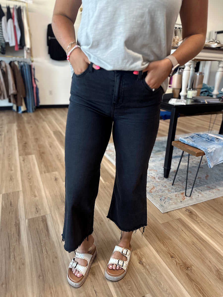 Janie Washed Black Cropped Denim